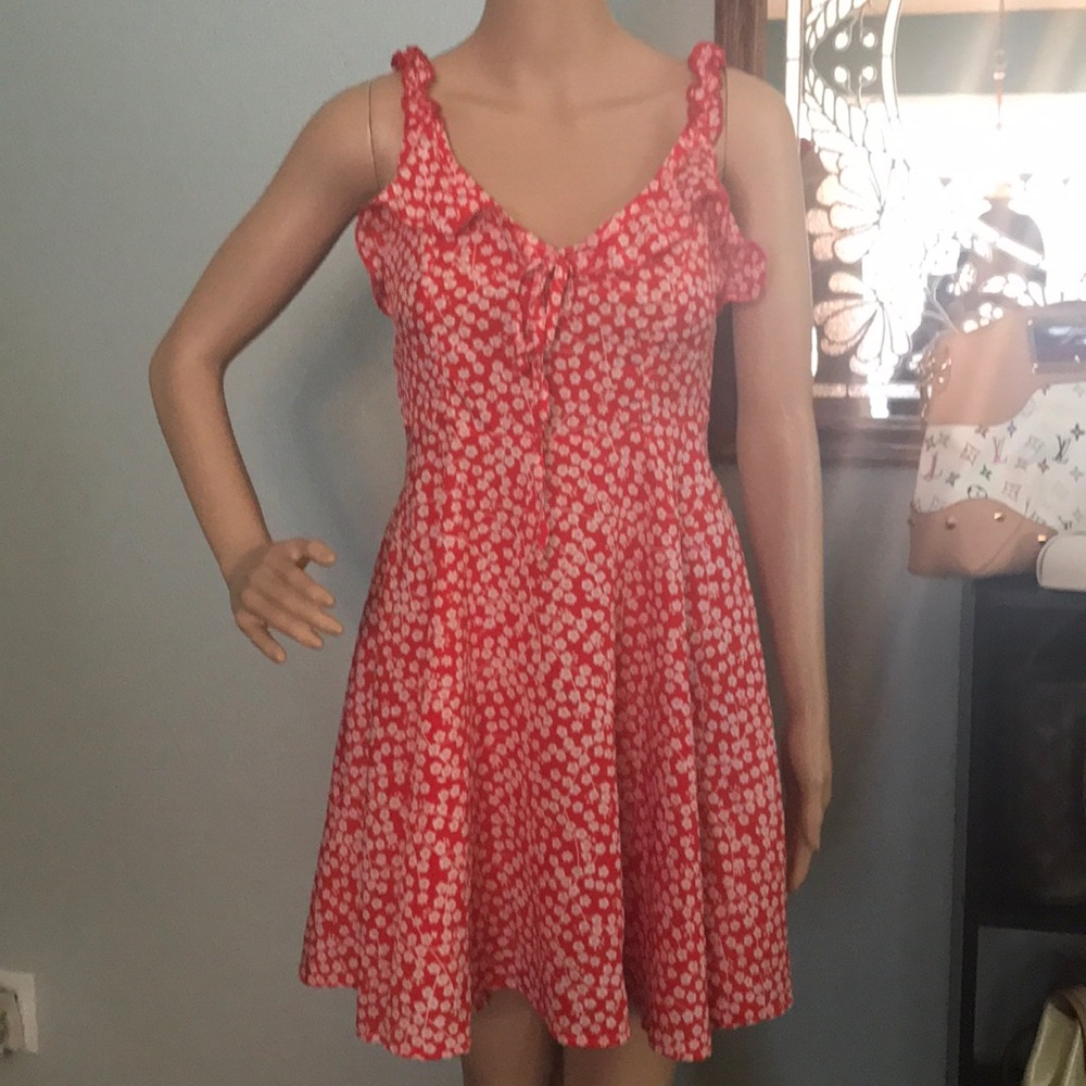 Calico Print Ruffle Trim Cocktail Dress - Picture 6 of 7